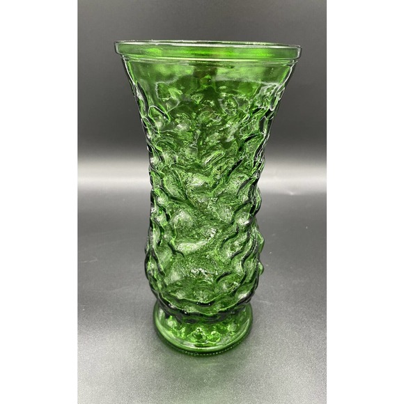 Vintage Hoosier Vase Green Crinkle Glass Vase Mid Century Modern Floral - Picture 1 of 6